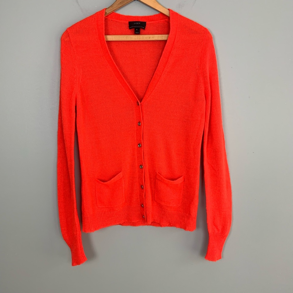 J. Crew Bright Coral V-Neck Button Cardigan
